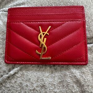 Yves Saint Laurent Red Card Holder with Gold Logo